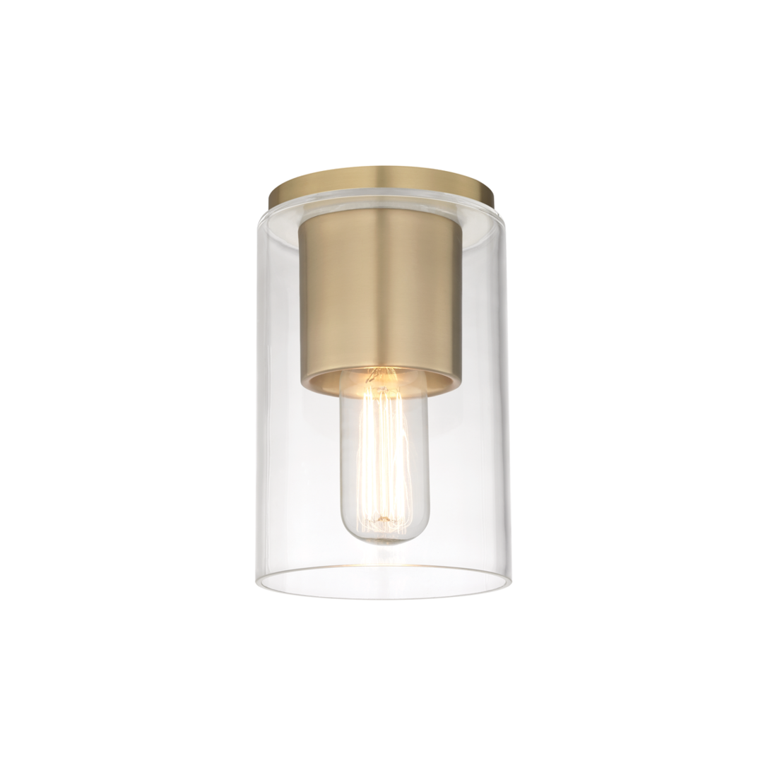 Steel Frame with Clear Cylindrical Glass Shade Flush Mount