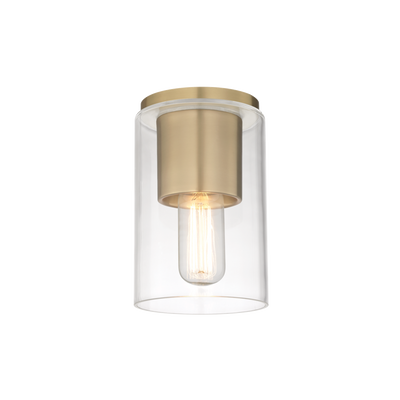 Steel Frame with Clear Cylindrical Glass Shade Flush Mount
