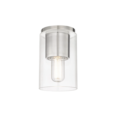 Steel Frame with Clear Cylindrical Glass Shade Flush Mount