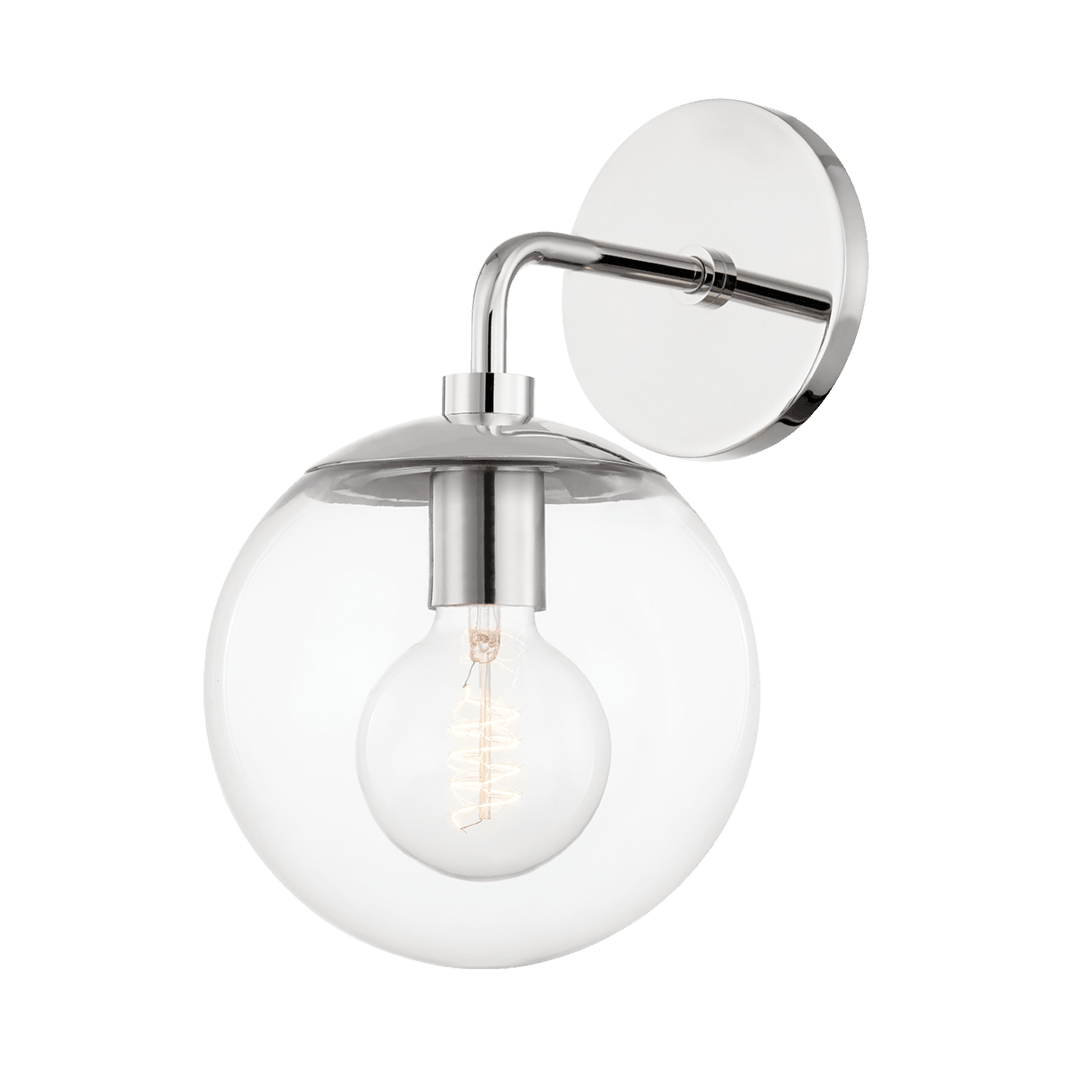 Steel Curve Arm with Clear Glass Globe Wall Sconce - LV LIGHTING