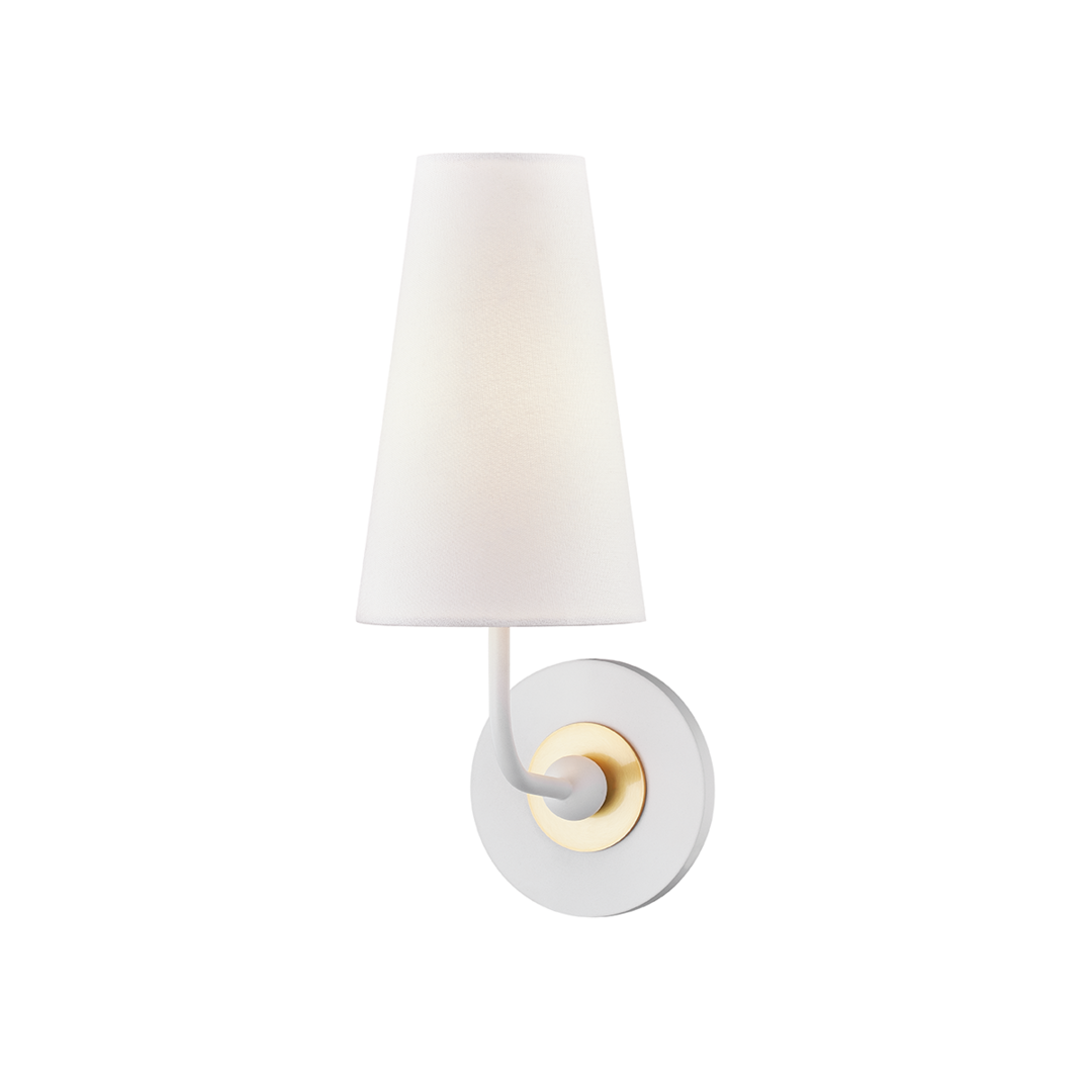 Steel Curve Arm with Off White Linen Shade Wall Sconce