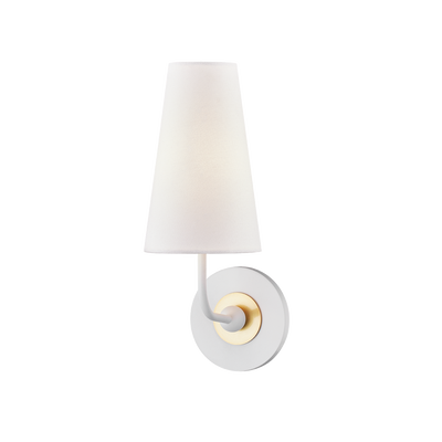 Steel Curve Arm with Off White Linen Shade Wall Sconce