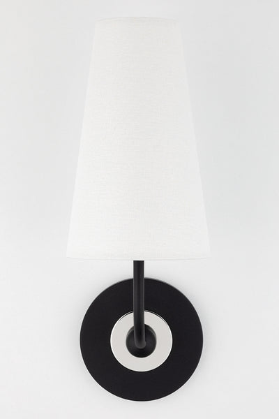 Steel Curve Arm with Off White Linen Shade Wall Sconce