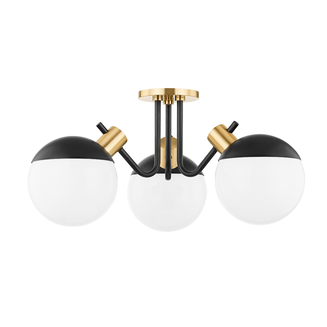 Steel Curve Arm and Frame with White Glass Globe Flush Mount - LV LIGHTING