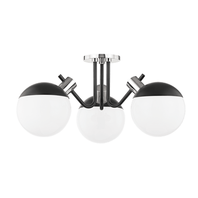 Steel Curve Arm and Frame with White Glass Globe Flush Mount - LV LIGHTING