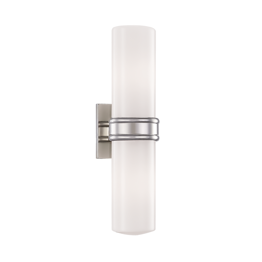 Steel Frame with Opal Glossy Cylindrical Glass Shade Wall Sconce