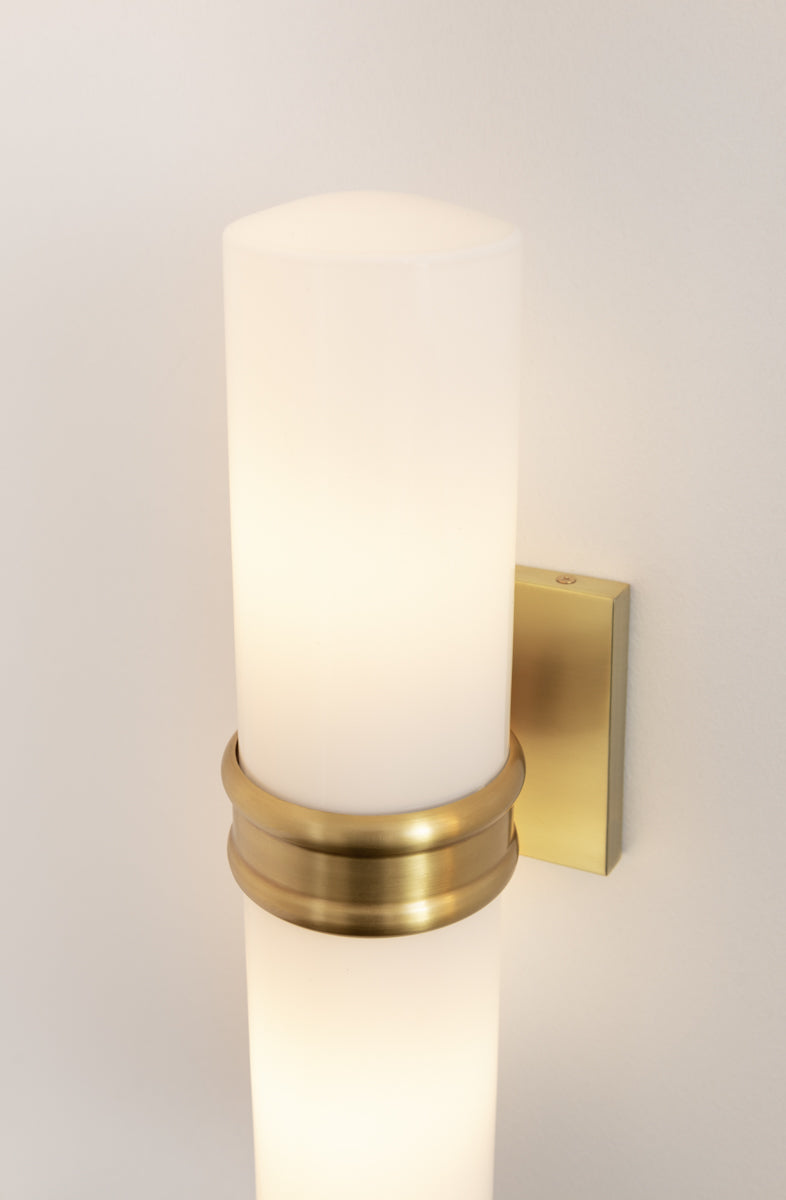 Steel Frame with Opal Glossy Cylindrical Glass Shade Wall Sconce