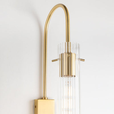 Steel Arch Arm with Clear Cylindrical Glass Shade Wall Sconce - LV LIGHTING