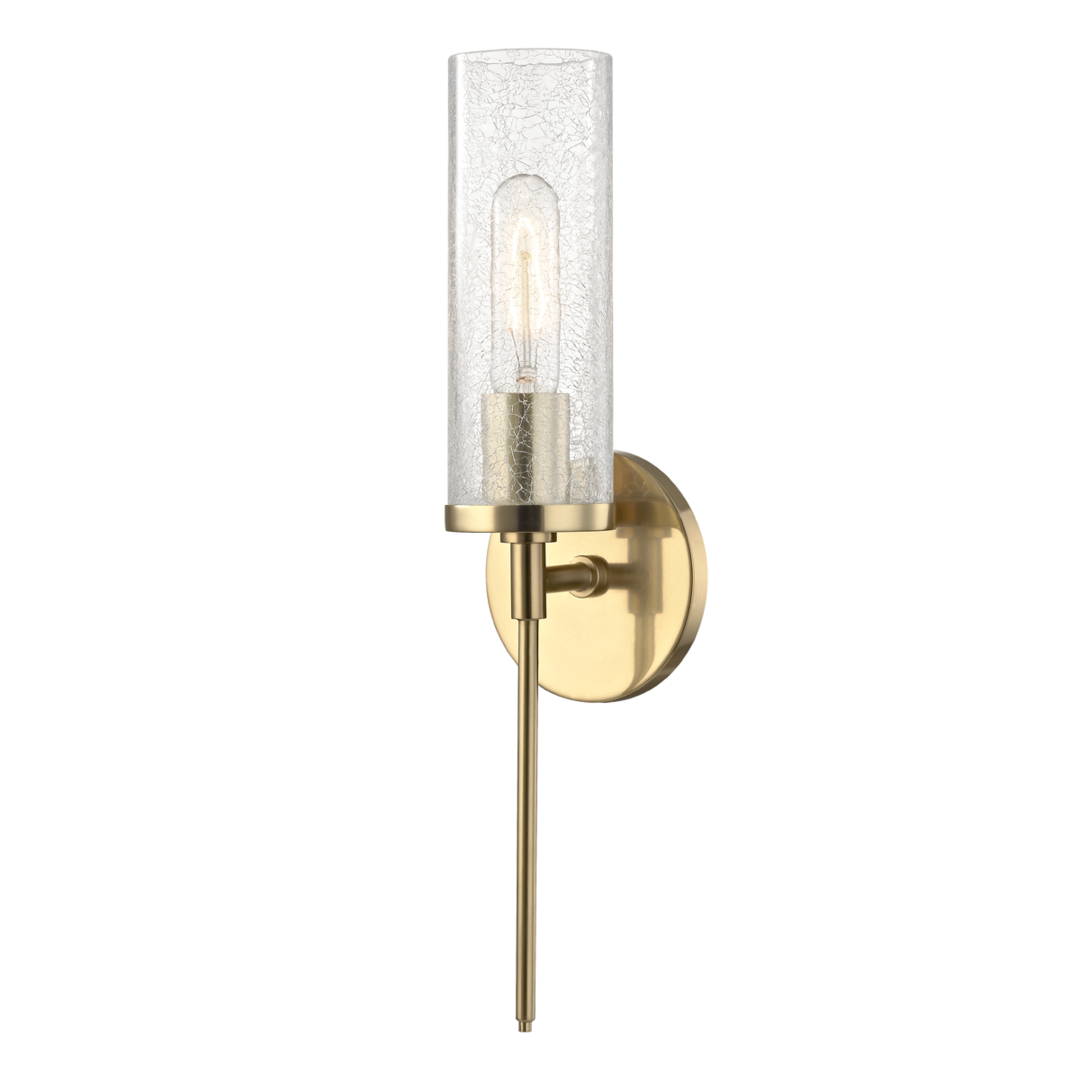 Steel Frame with Clear Cylindrical Crackle Glass Shade Wall Sconce