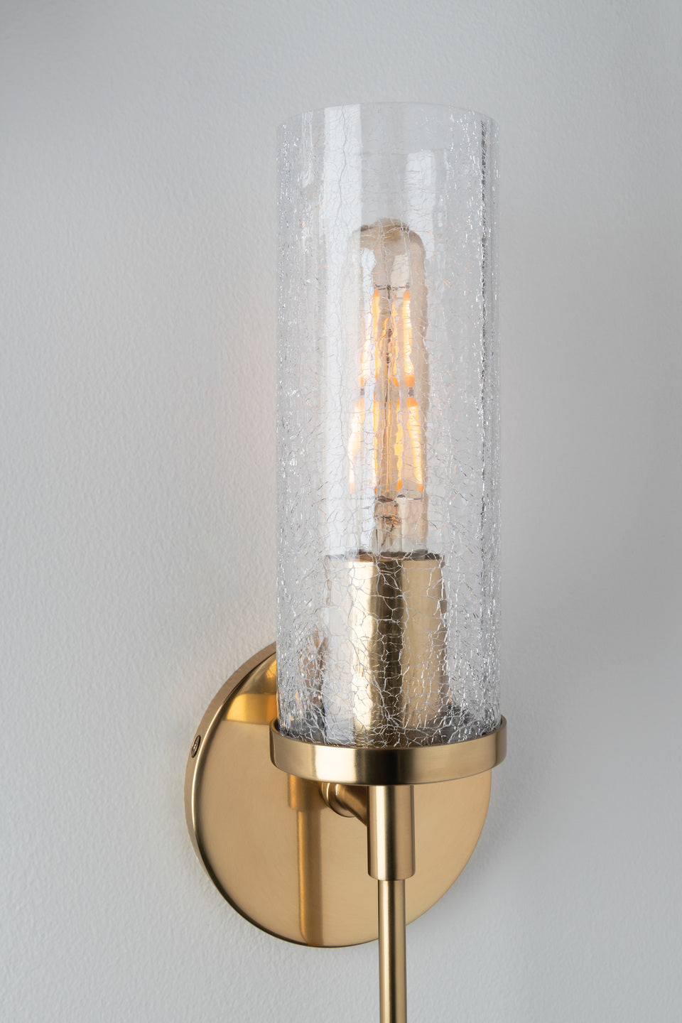 Steel Frame with Clear Cylindrical Crackle Glass Shade Wall Sconce