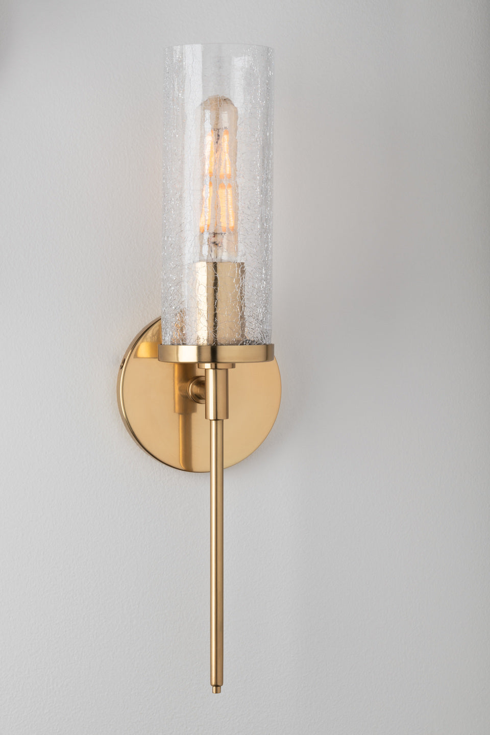 Steel Frame with Clear Cylindrical Crackle Glass Shade Wall Sconce