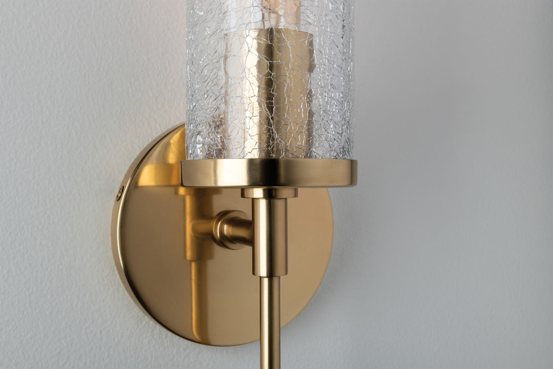 Steel Frame with Clear Cylindrical Crackle Glass Shade Wall Sconce