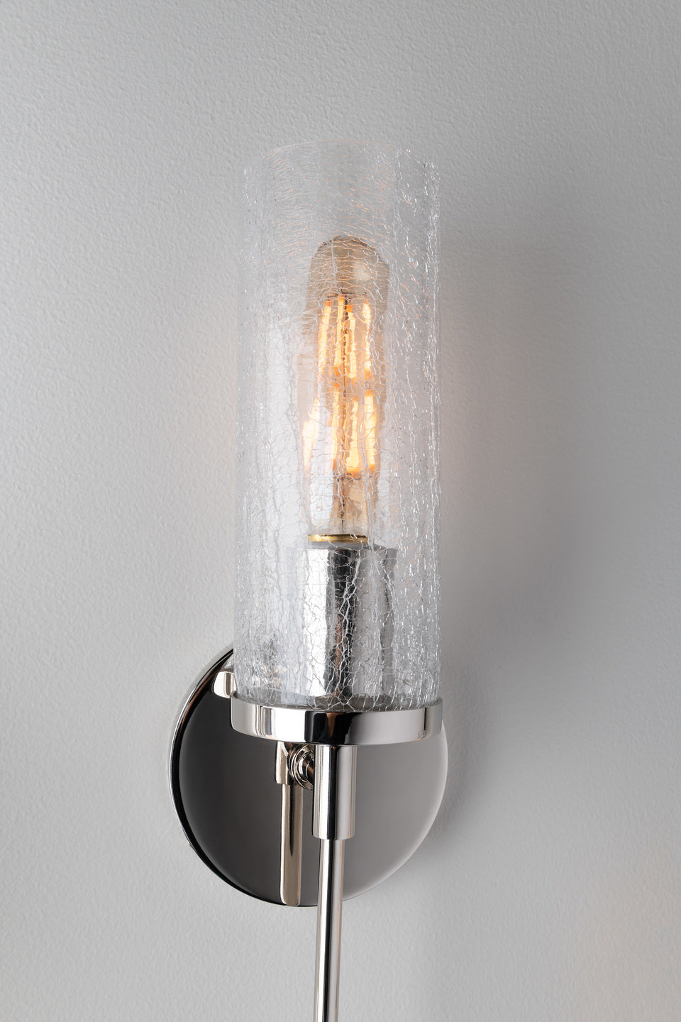 Steel Frame with Clear Cylindrical Crackle Glass Shade Wall Sconce