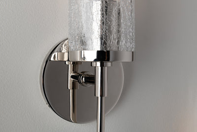 Steel Frame with Clear Cylindrical Crackle Glass Shade Wall Sconce