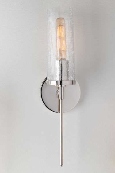 Steel Frame with Clear Cylindrical Crackle Glass Shade Wall Sconce