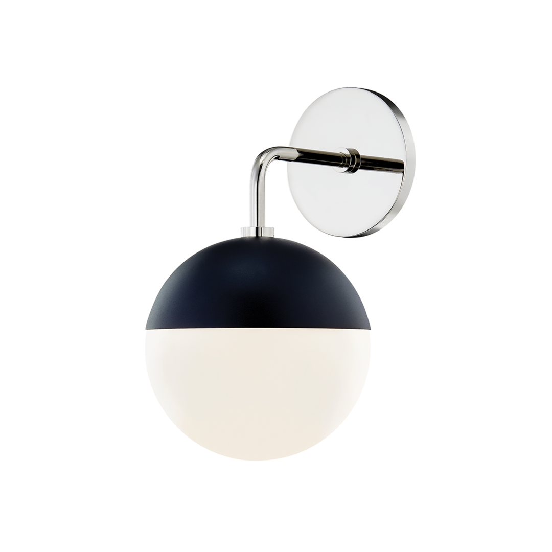 Steel Curve Arm with Opal Glossy Glass Globe Wall Sconce