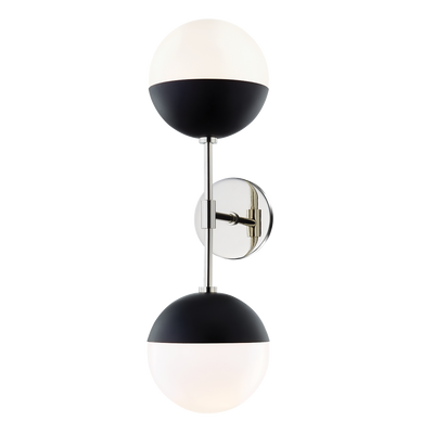Steel Rod with Opal Glossy Glass Globe 2 Light Wall Sconce