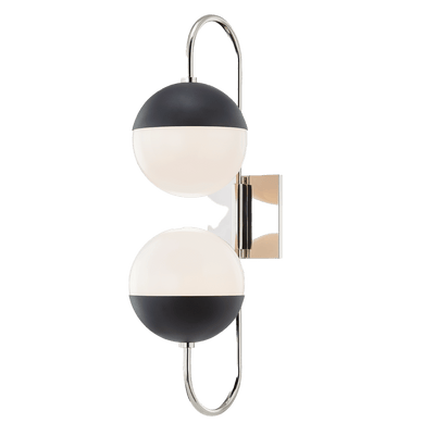 Steel Arch Arm with Opal Glossy Glass Globe 2 Light Wall Sconce - LV LIGHTING