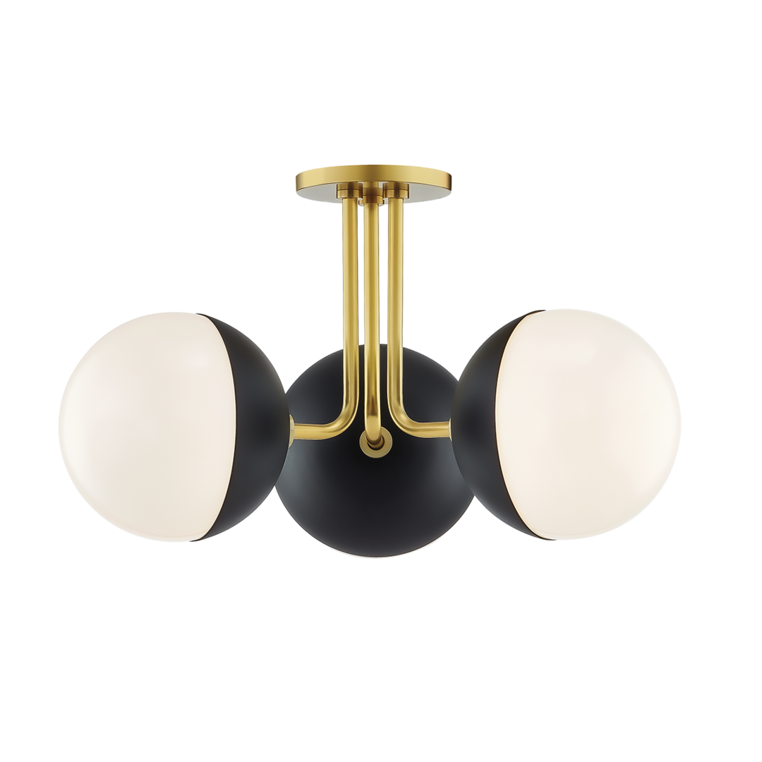 Steel Curve Arm with Opal Glossy Glass Globe Flush Mount