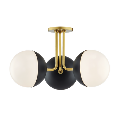 Steel Curve Arm with Opal Glossy Glass Globe Flush Mount