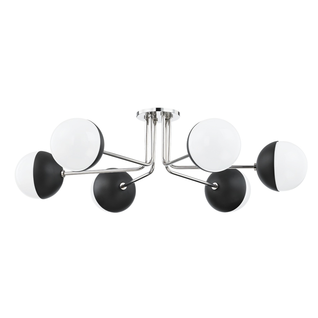 Steel Curve Arm with Opal Glossy Glass Globe Flush Mount