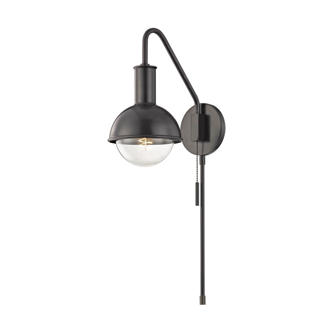 Steel Curve Arm with Round Frame Plug In and Pull Chain Wall Sconce