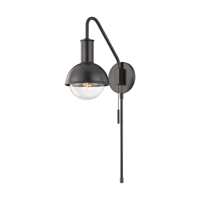 Steel Curve Arm with Round Frame Plug In and Pull Chain Wall Sconce