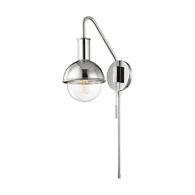 Steel Curve Arm with Round Frame Plug In and Pull Chain Wall Sconce