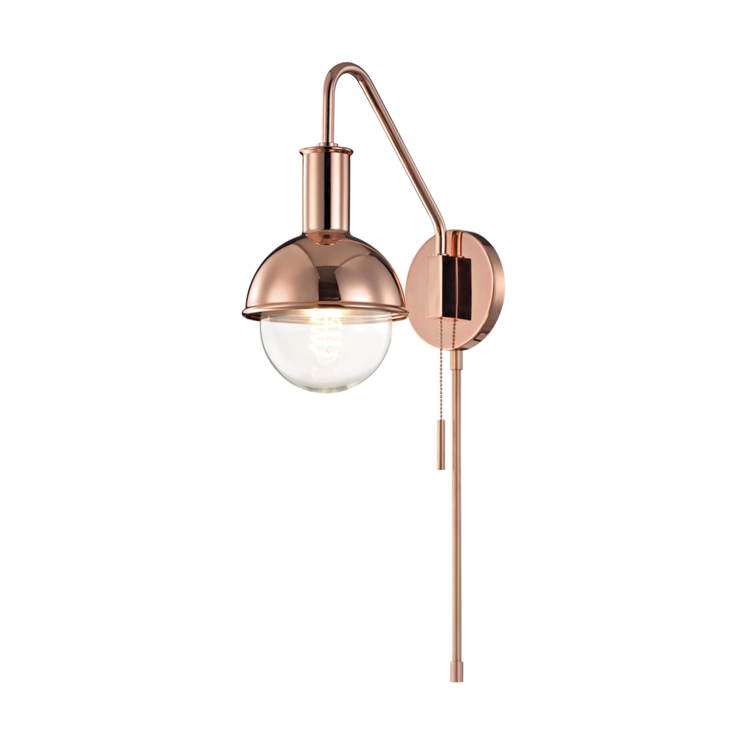 Steel Curve Arm with Round Frame Plug In and Pull Chain Wall Sconce