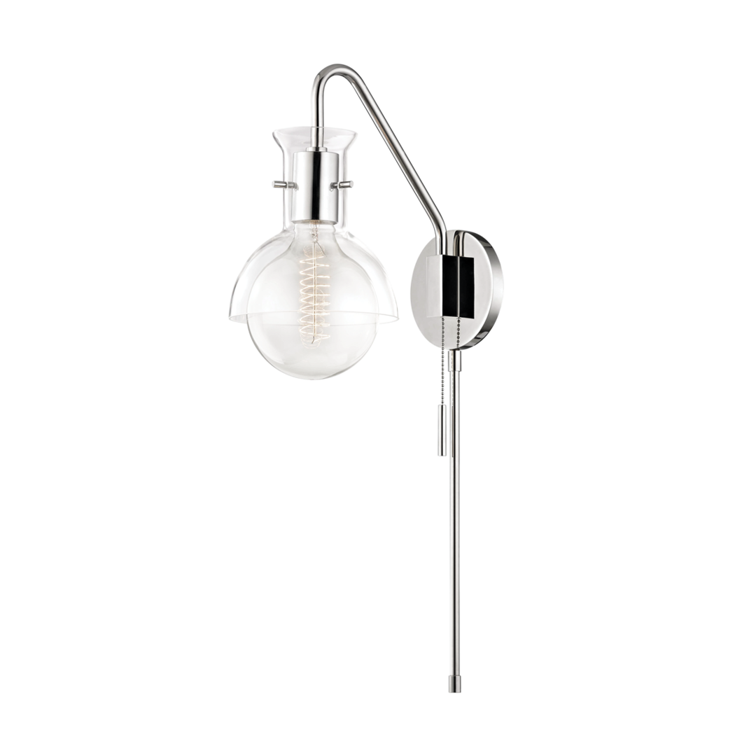 Steel Rod with Clear Glass Shade Plug In and Pull Chain Wall Sconce