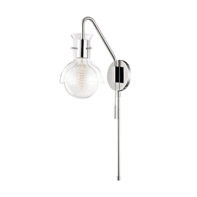 Steel Rod with Clear Glass Shade Plug In and Pull Chain Wall Sconce