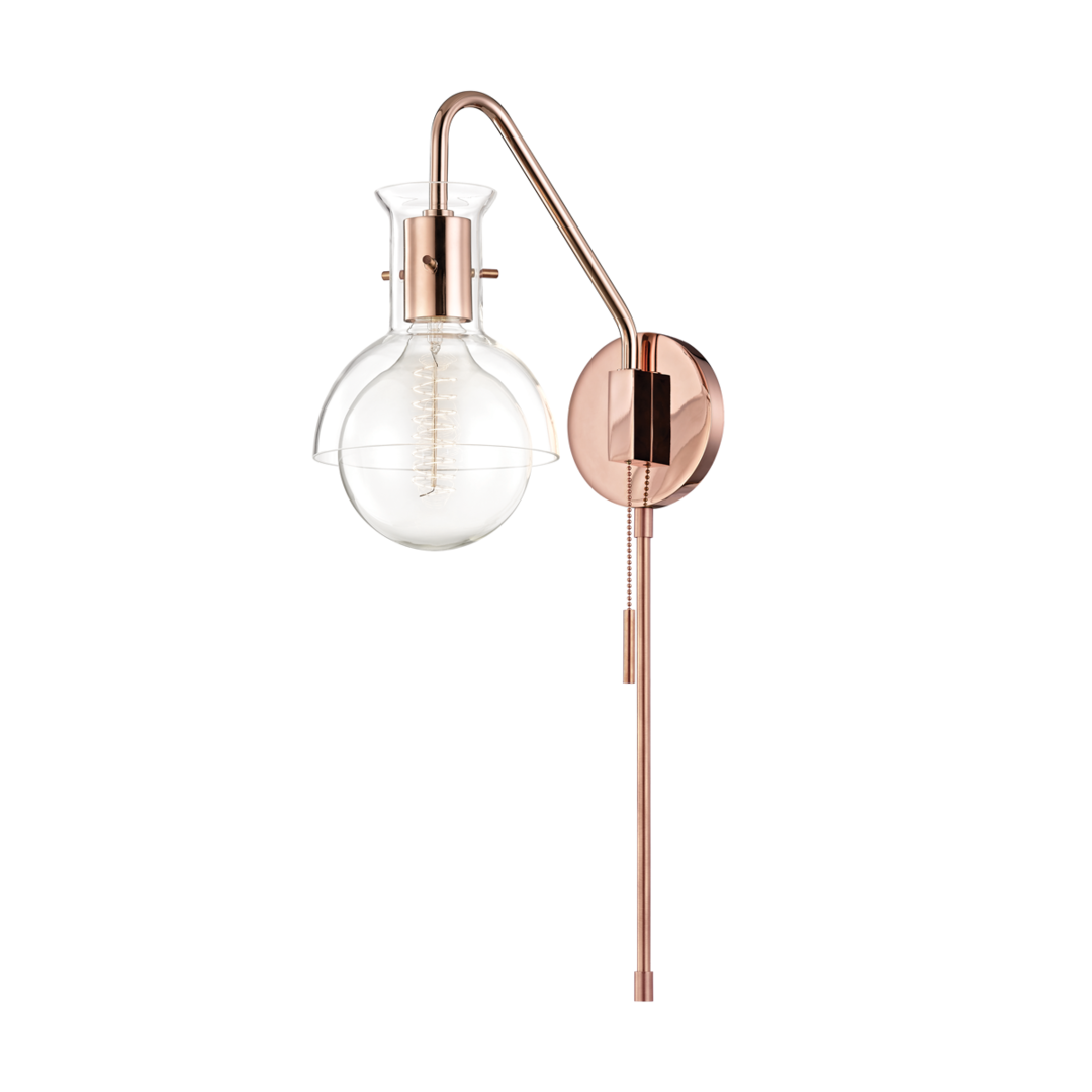Steel Rod with Clear Glass Shade Plug In and Pull Chain Wall Sconce