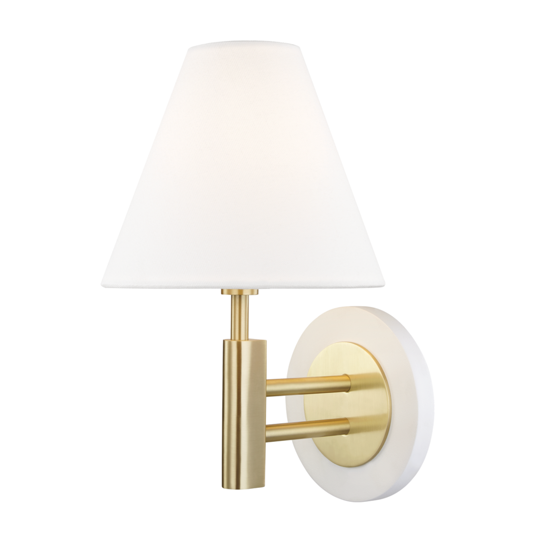 Steel Frame and Arm with White Linen Shade Wall Sconce