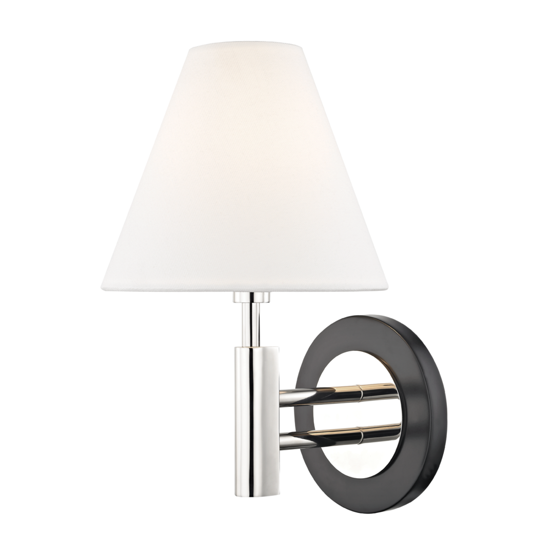 Steel Frame and Arm with White Linen Shade Wall Sconce