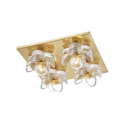 Steel Frame with Clear Blossom Glass Shade Flush Mount
