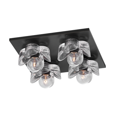 Steel Frame with Clear Blossom Glass Shade Flush Mount