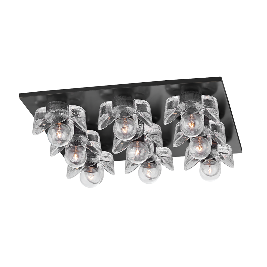 Steel Frame with Clear Blossom Glass Shade Flush Mount