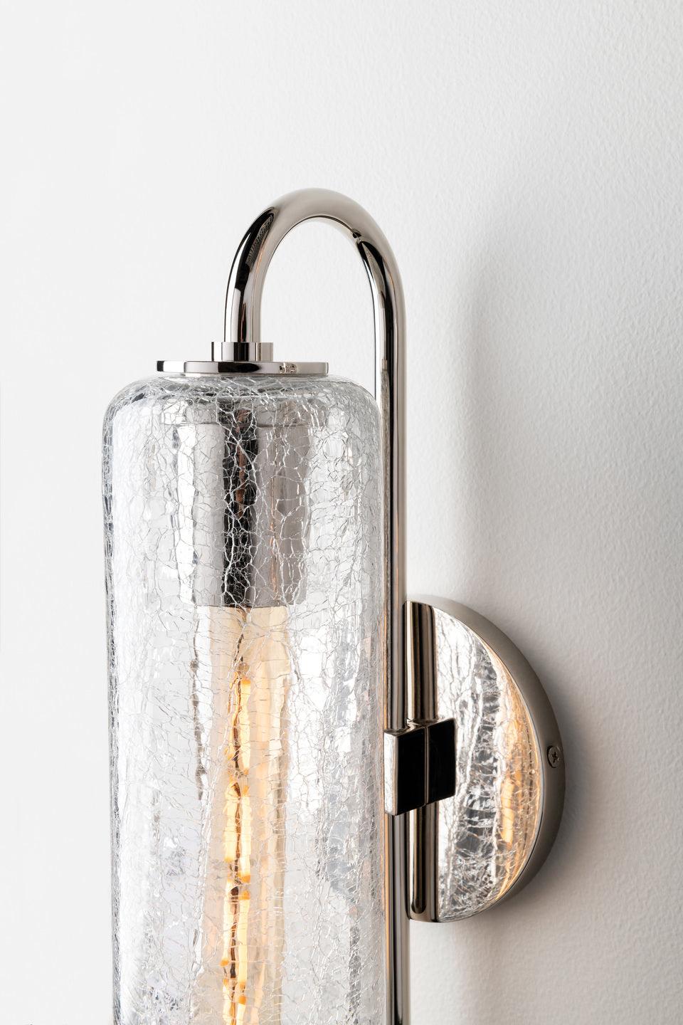 Steel Arch Arm with Clear Cylindrical Crackle Glass Shade Wall Sconce - LV LIGHTING