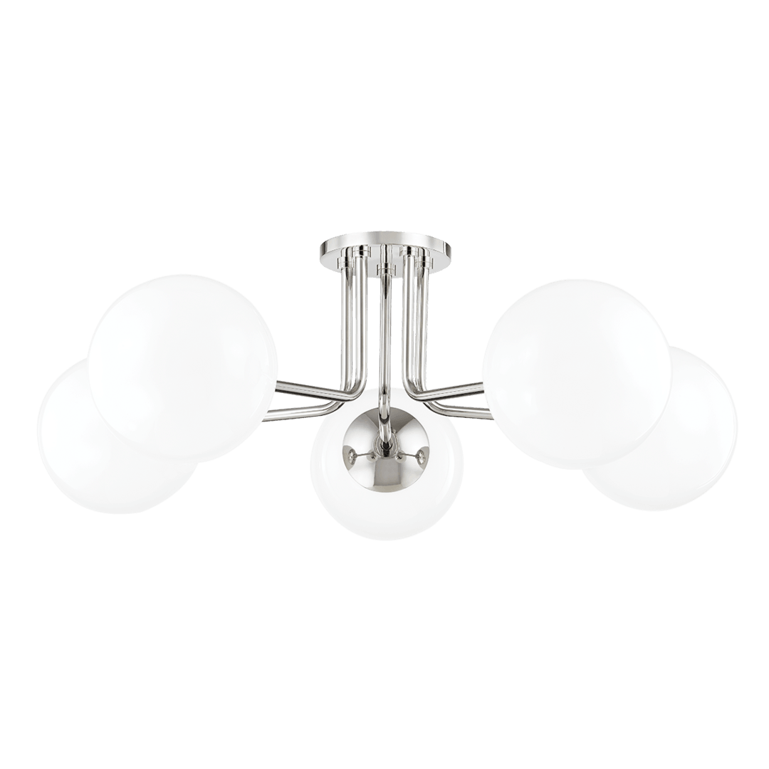 Steel Arch Arm with White Glass Globe Flush Mount - LV LIGHTING