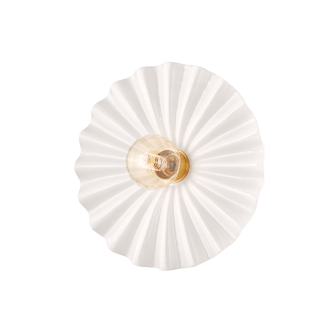 Aged Brass with Twirl Gloss Cream Ceramic Shade Flush Mount - LV LIGHTING