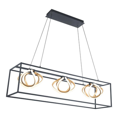 LED Black Cage with Gold and Acrylic Diffuser Linear Pendant - LV LIGHTING