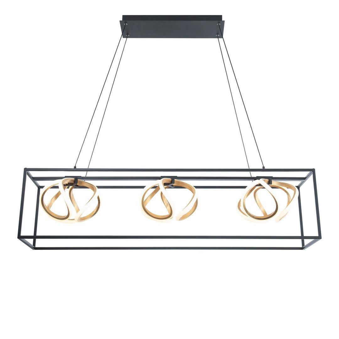 LED Black Cage with Gold and Acrylic Diffuser Linear Pendant - LV LIGHTING