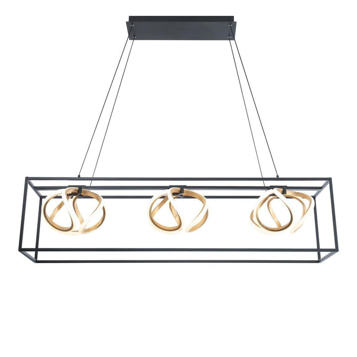 LED Black Cage with Gold and Acrylic Diffuser Linear Pendant - LV LIGHTING