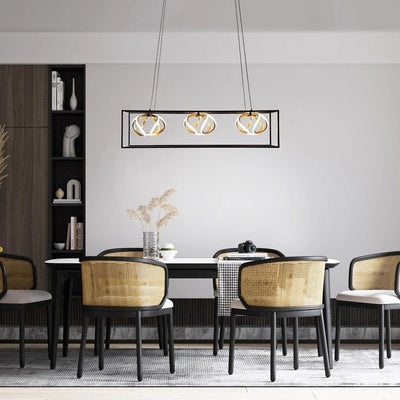 LED Black Cage with Gold and Acrylic Diffuser Linear Pendant - LV LIGHTING