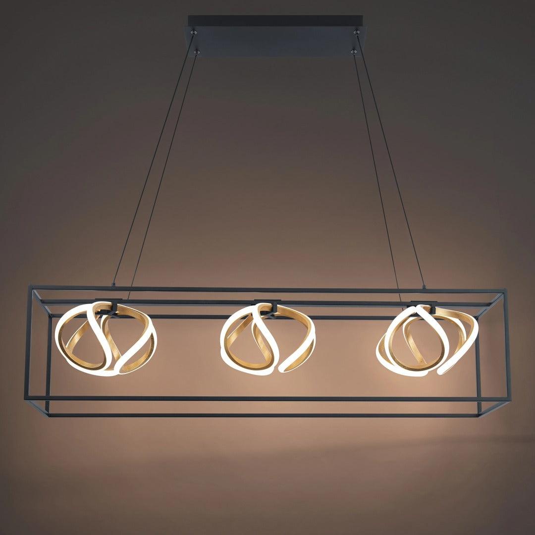 LED Black Cage with Gold and Acrylic Diffuser Linear Pendant - LV LIGHTING