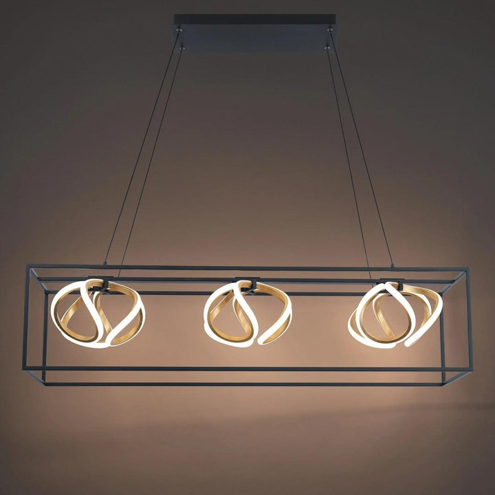 LED Black Cage with Gold and Acrylic Diffuser Linear Pendant - LV LIGHTING