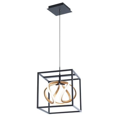 LED Black Cube and Curly Gold Leaf Frame with Acrylic Diffuser Pendant - LV LIGHTING