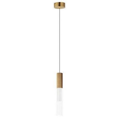 LED Gold Frame with Clear Cylindrical Ribbed Glass Shade Single Pendant - LV LIGHTING