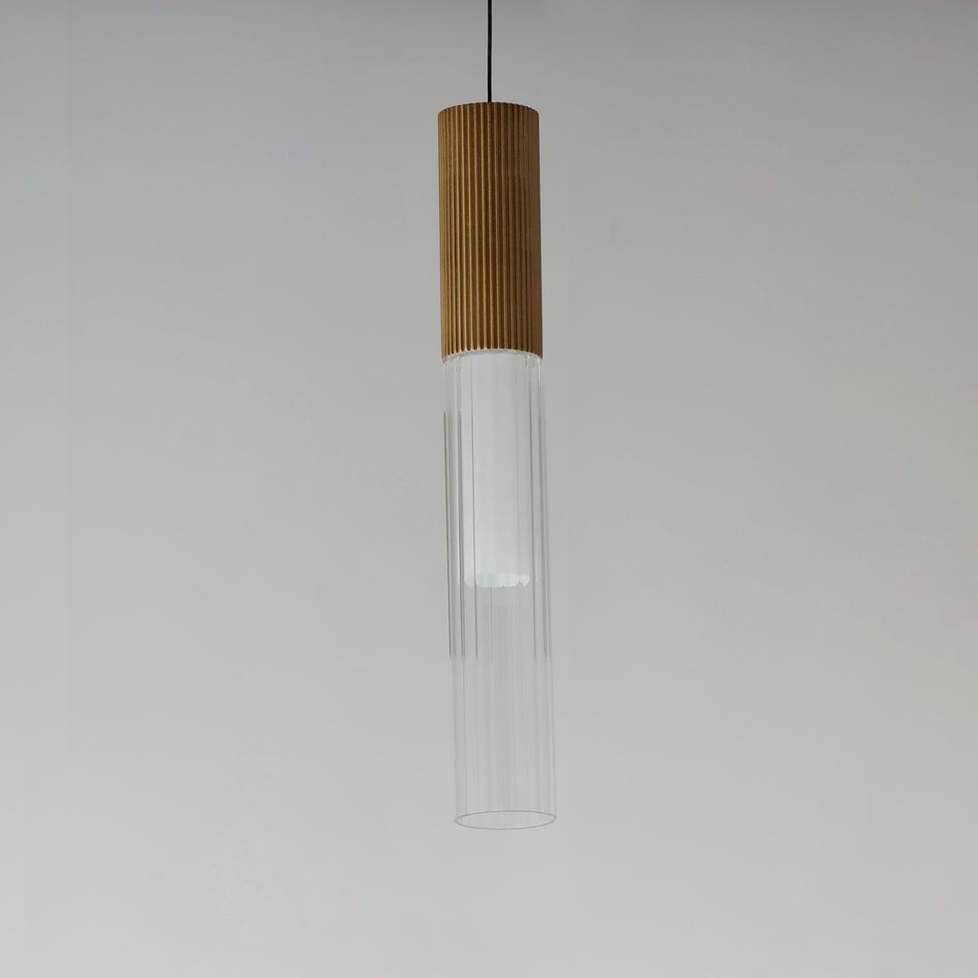 LED Gold Frame with Clear Cylindrical Ribbed Glass Shade Single Pendant - LV LIGHTING