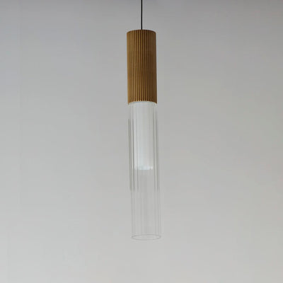 LED Gold Frame with Clear Cylindrical Ribbed Glass Shade Single Pendant - LV LIGHTING